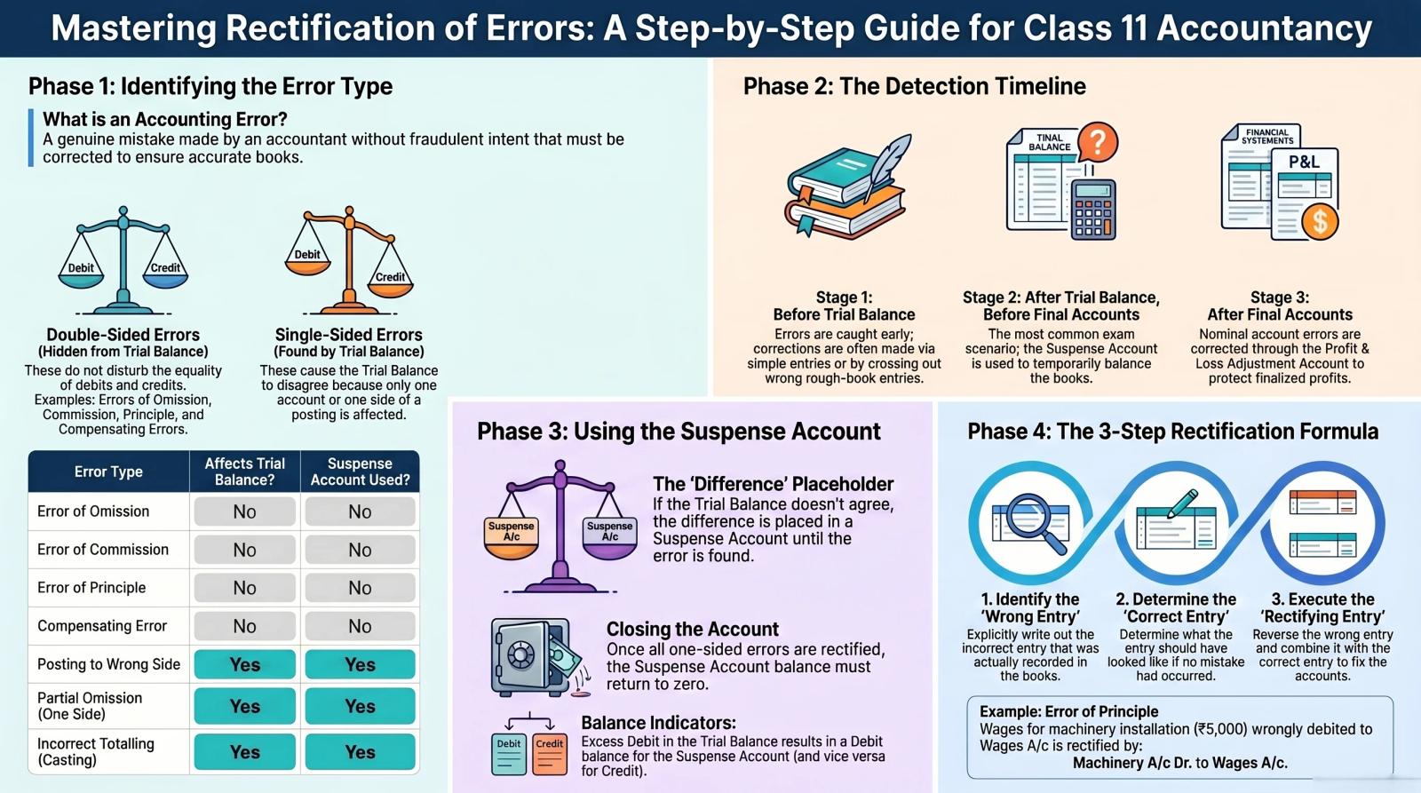 Rectification of Errors Class 11 Accountancy – Types, Suspense Account and Journal Entries