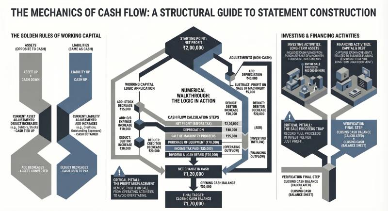 Cash Flow Statement: Working Capital Rules, Full Format & Complete Worked Example — Class 12 — Comprehensive visual summary and infographic