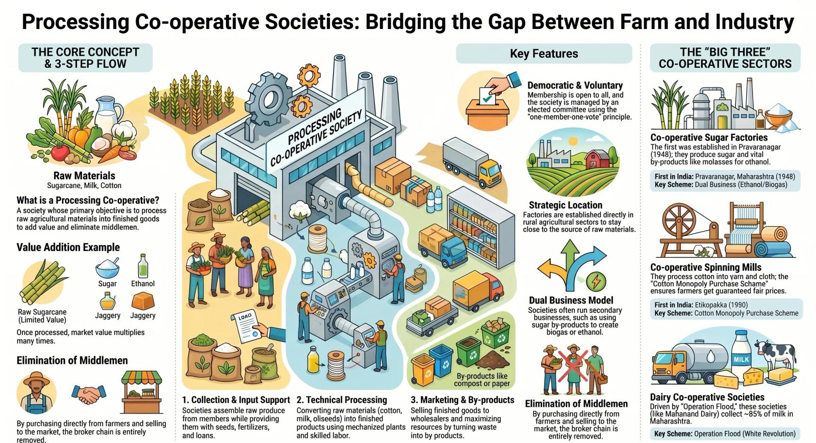 Processing Co-operative Society Class 11 – Sugar, Spinning Mills, Dairy and Rural Industrialisation