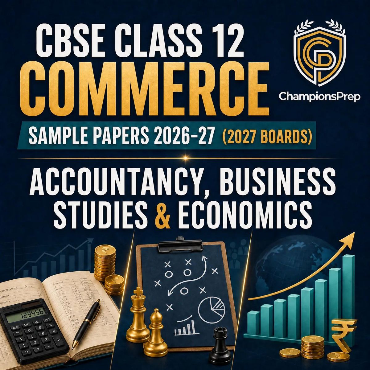 CBSE Class 12 sample-paper overview infographic for Accountancy, Business Studies and Economics