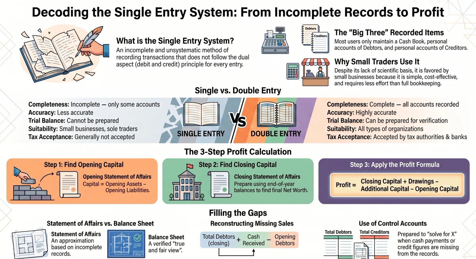 Single Entry System Class 11 Accountancy – Statement of Affairs, Net Worth and Profit Calculation