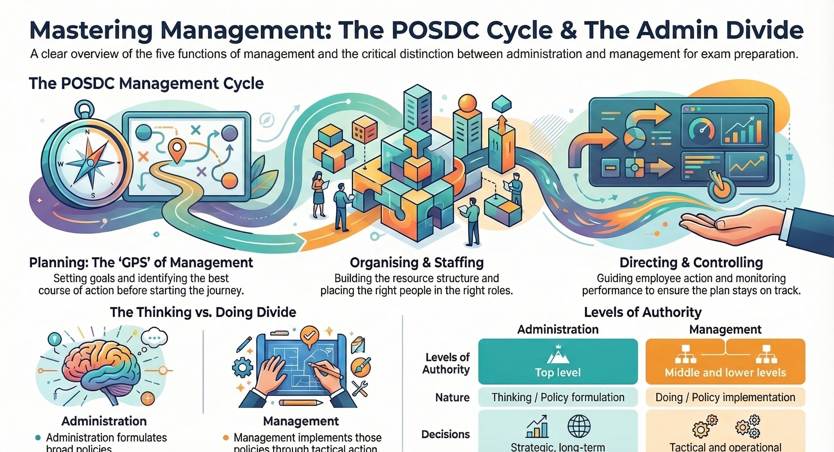 5 Functions of Management, Administration vs Management & Exam Strategy — CBSE Class 12