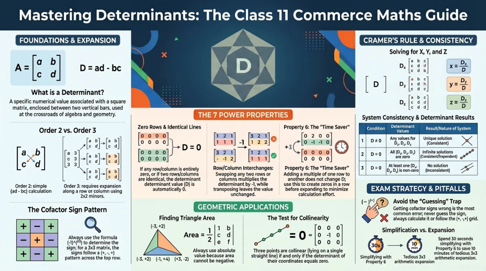 Determinants Class 11 Commerce Maths – Properties, Cramer's Rule & Applications