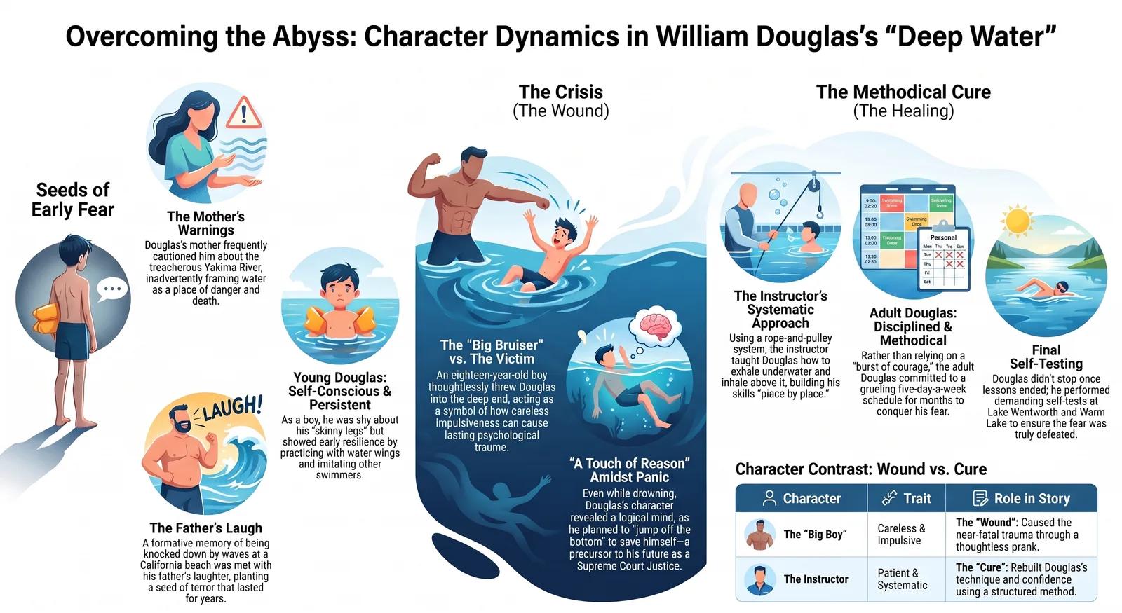 Deep Water Character Sketch: William Douglas, His Parents, and the Swimming Instructor