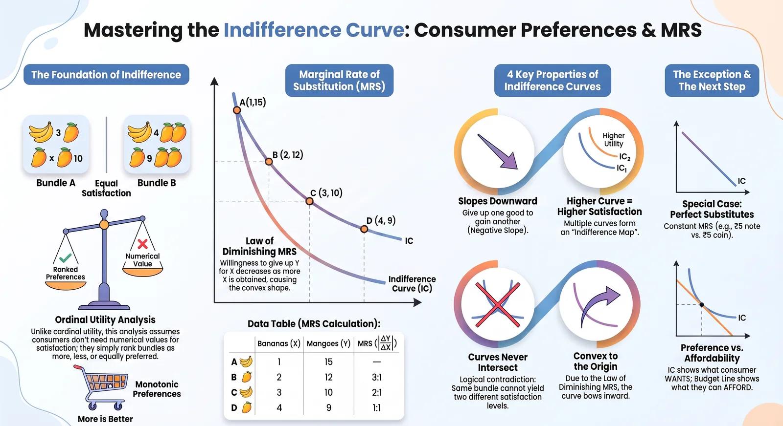 Indifference Curves Explained: Consumer Preferences & MRS (Class 11)