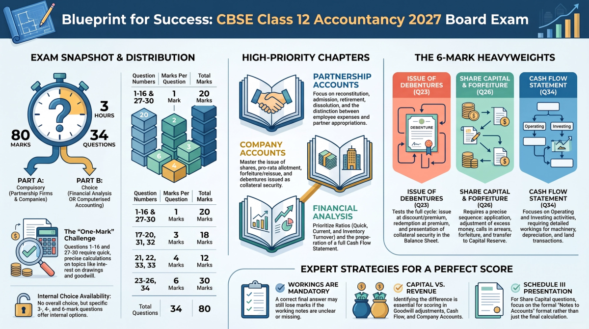CBSE Class 12 Accountancy Sample Paper 2026-27 with Solutions & Marking Scheme — Concept visual breakdown and marking scheme infographic