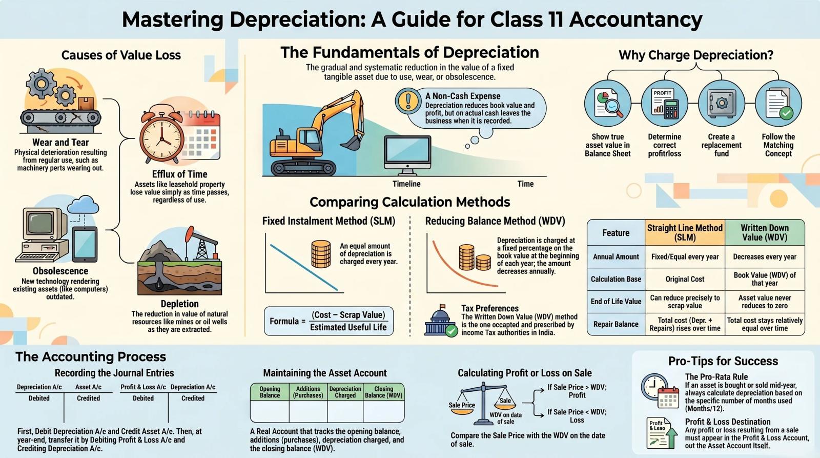Depreciation Class 11 Accountancy – SLM, WDV Methods and Solved Problems