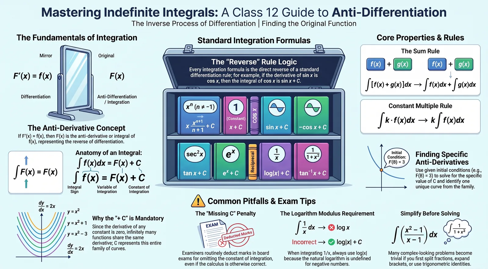 Indefinite Integrals Class 12: Formulas, Rules & Solved Examples