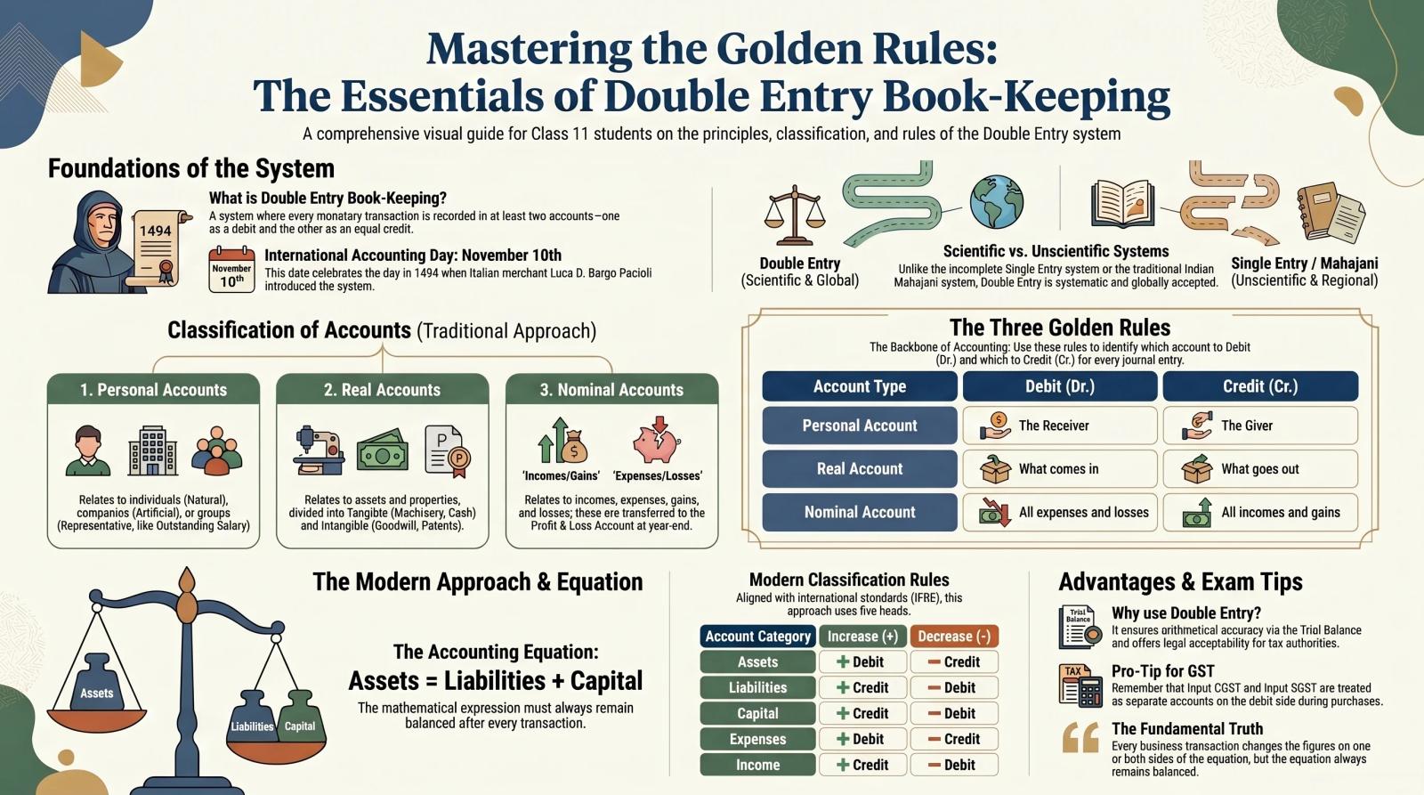 Double Entry Book-Keeping Class 11 – Golden Rules of Debit and Credit Explained