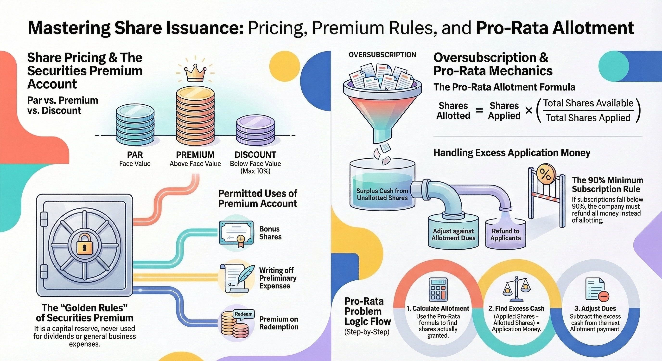 Issue of Shares: At Par, Premium & Discount — Plus Oversubscription & Pro-Rata Allotment