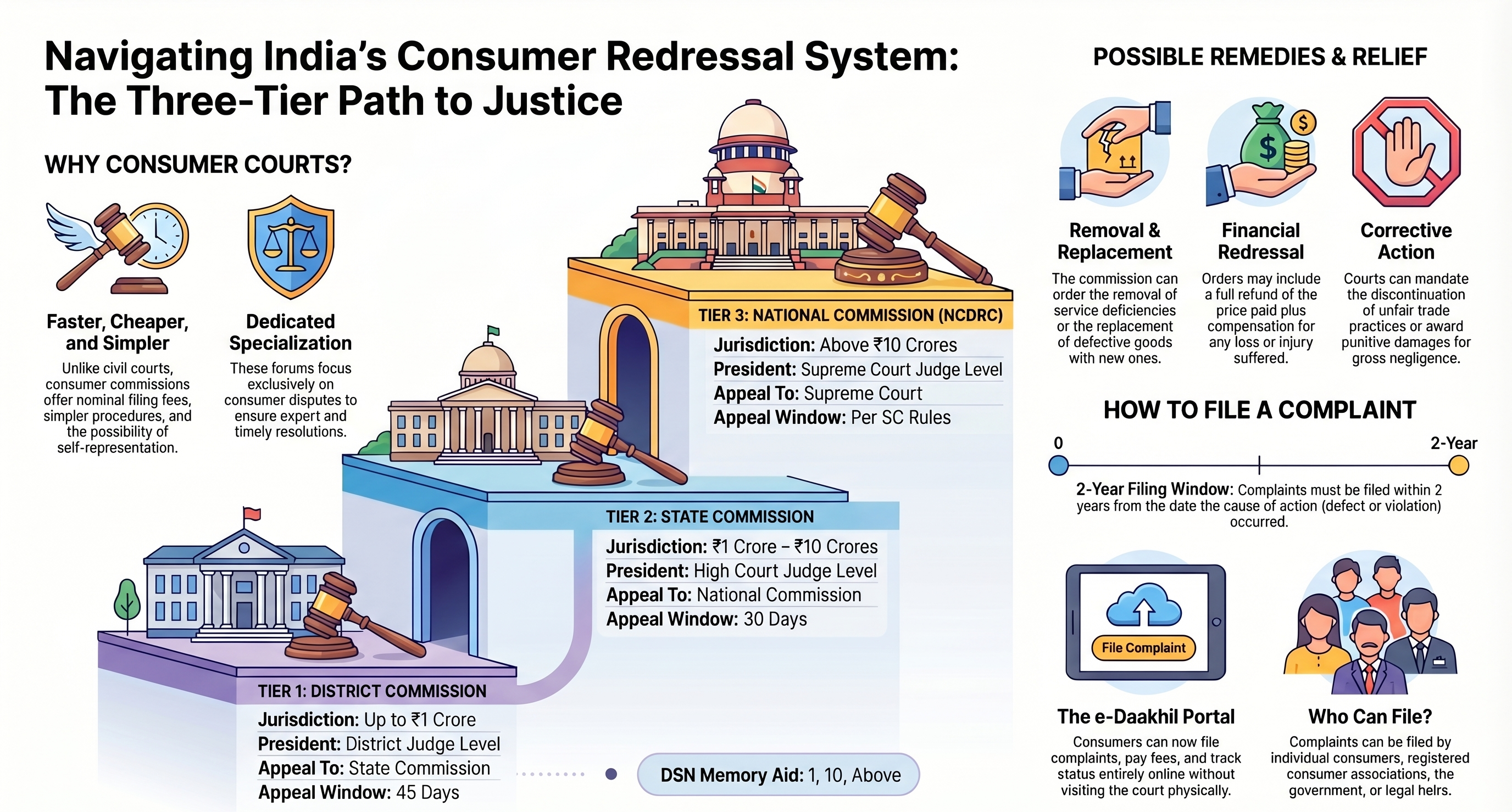 Three-Tier Consumer Redressal System: District, State & National Commissions Explained