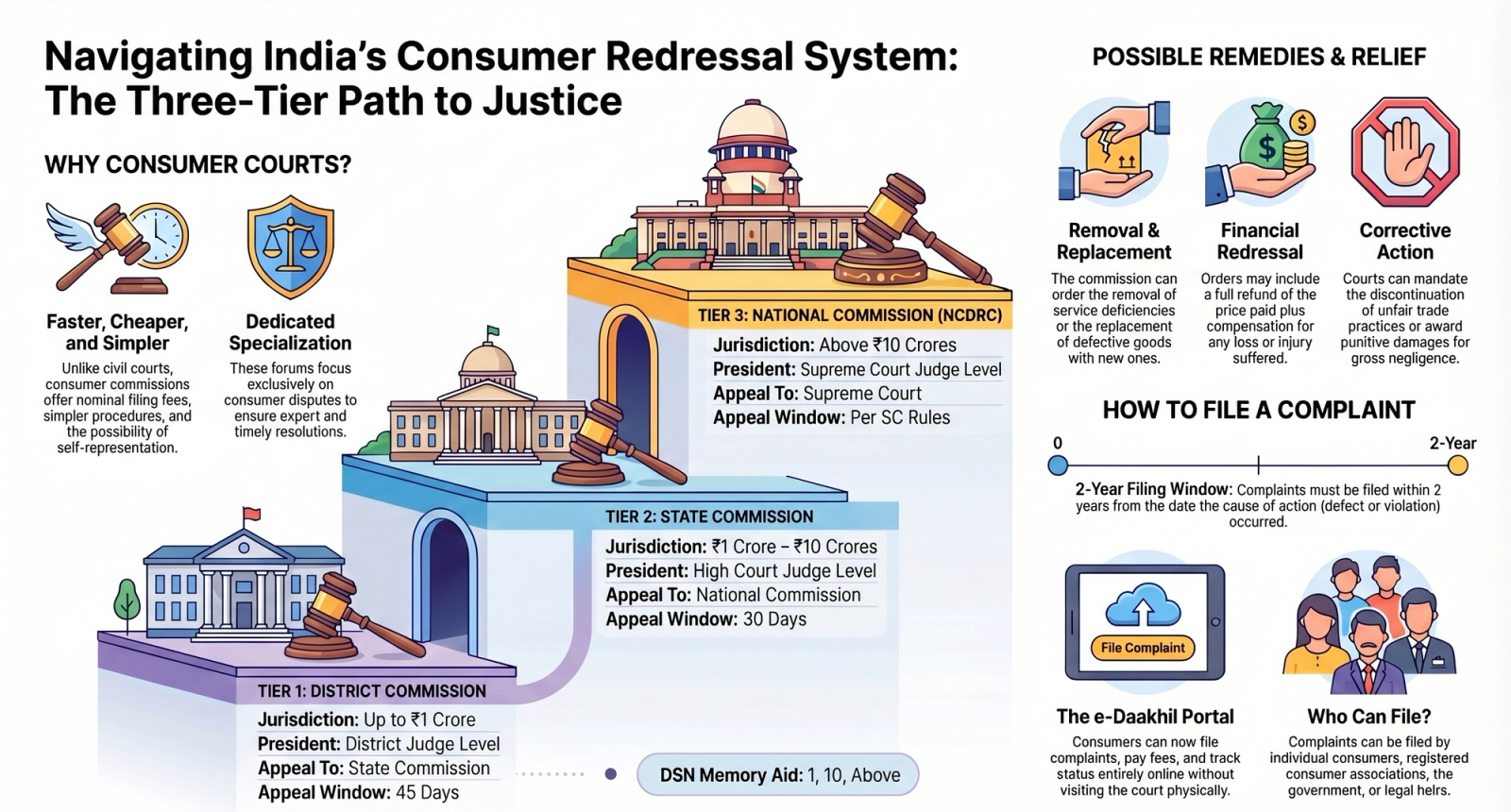 Three-Tier Consumer Redressal System: District, State & National Commissions Explained