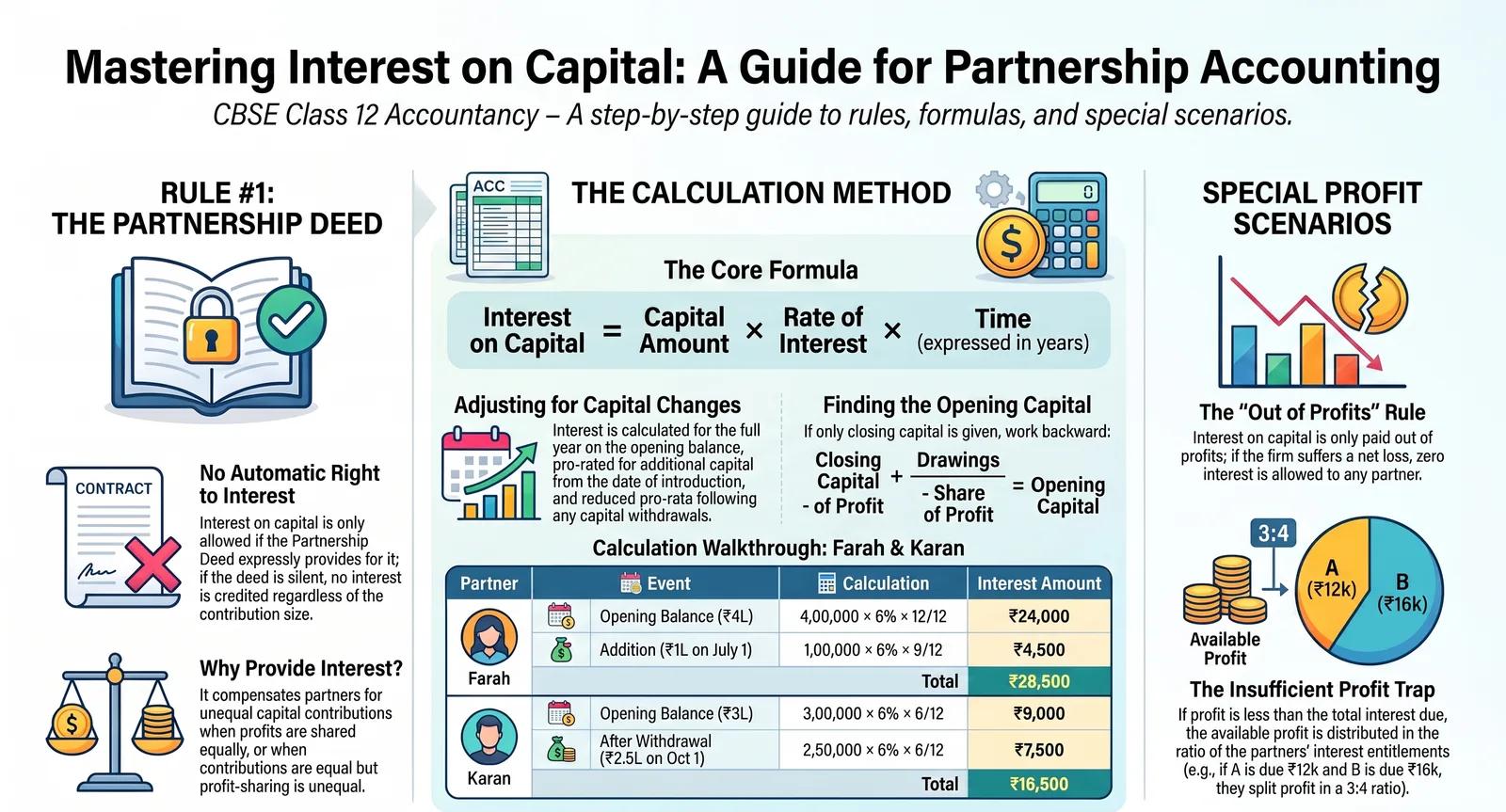Interest on Capital in Partnership Accounts: Rules, Formula & Solved Example
