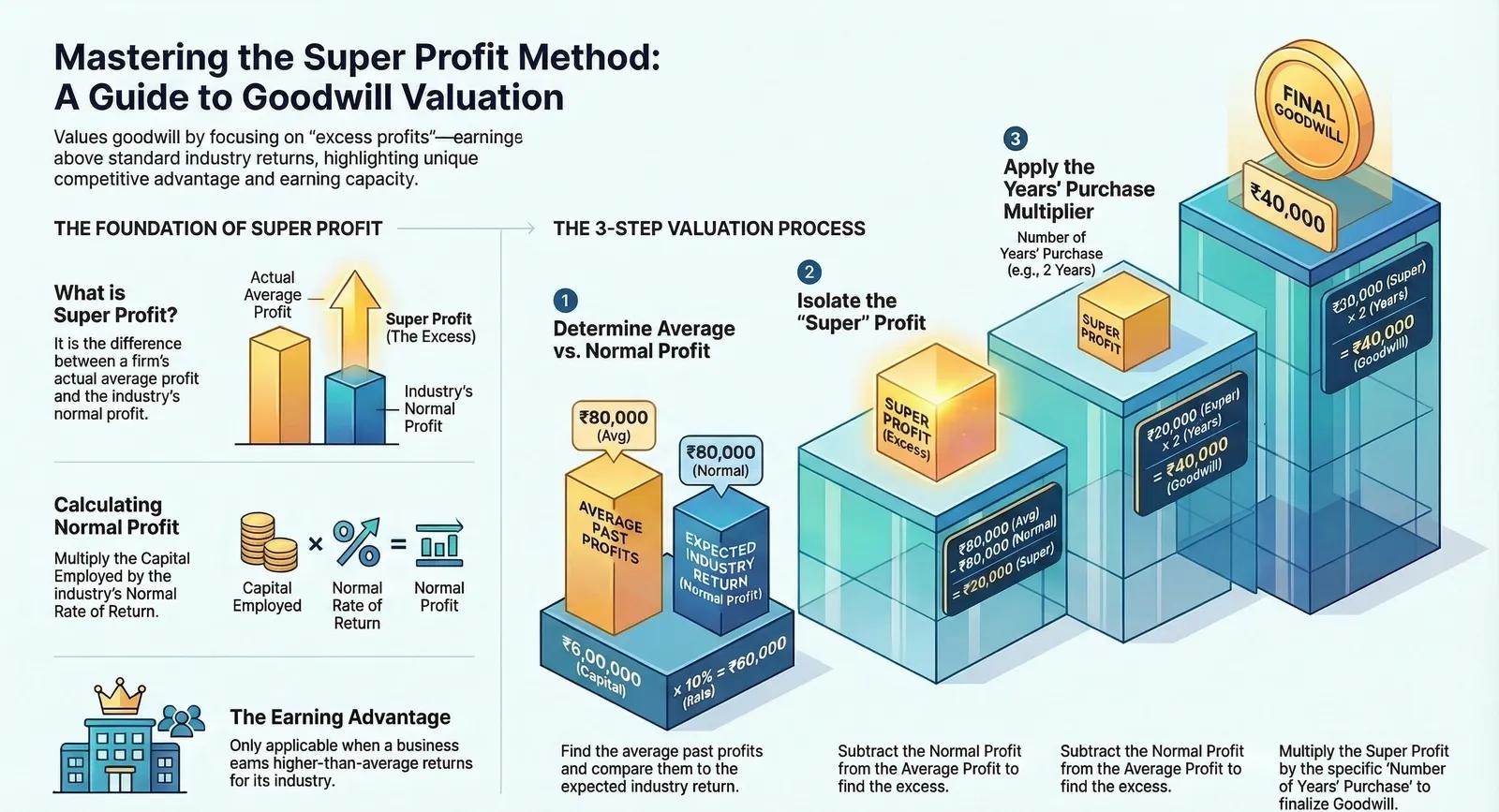 Super Profit Method of Goodwill Valuation — Comprehensive visual summary and infographic