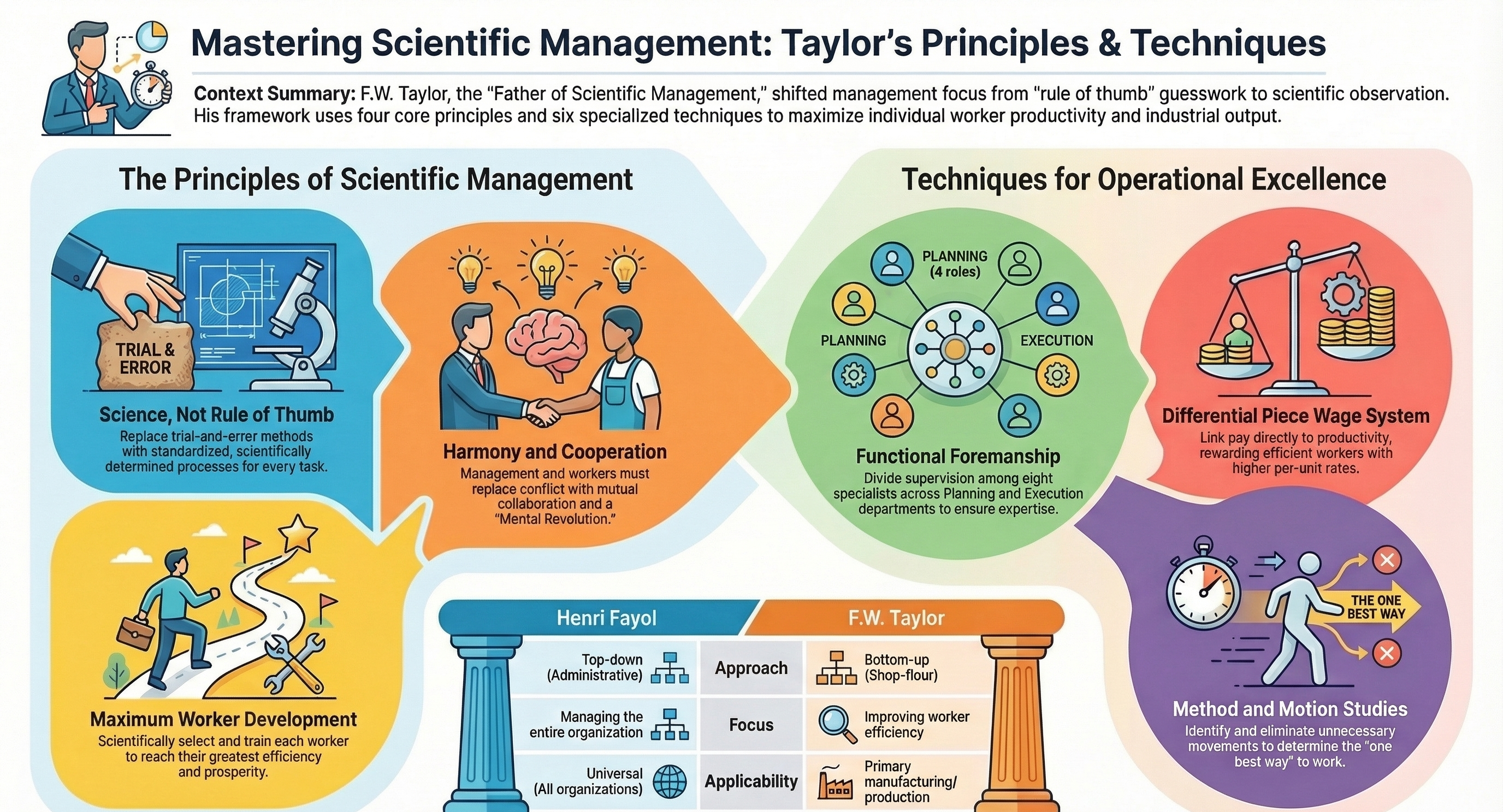 Taylor's Scientific Management: 4 Principles, 6 Techniques & Fayol vs Taylor — CBSE Class 12