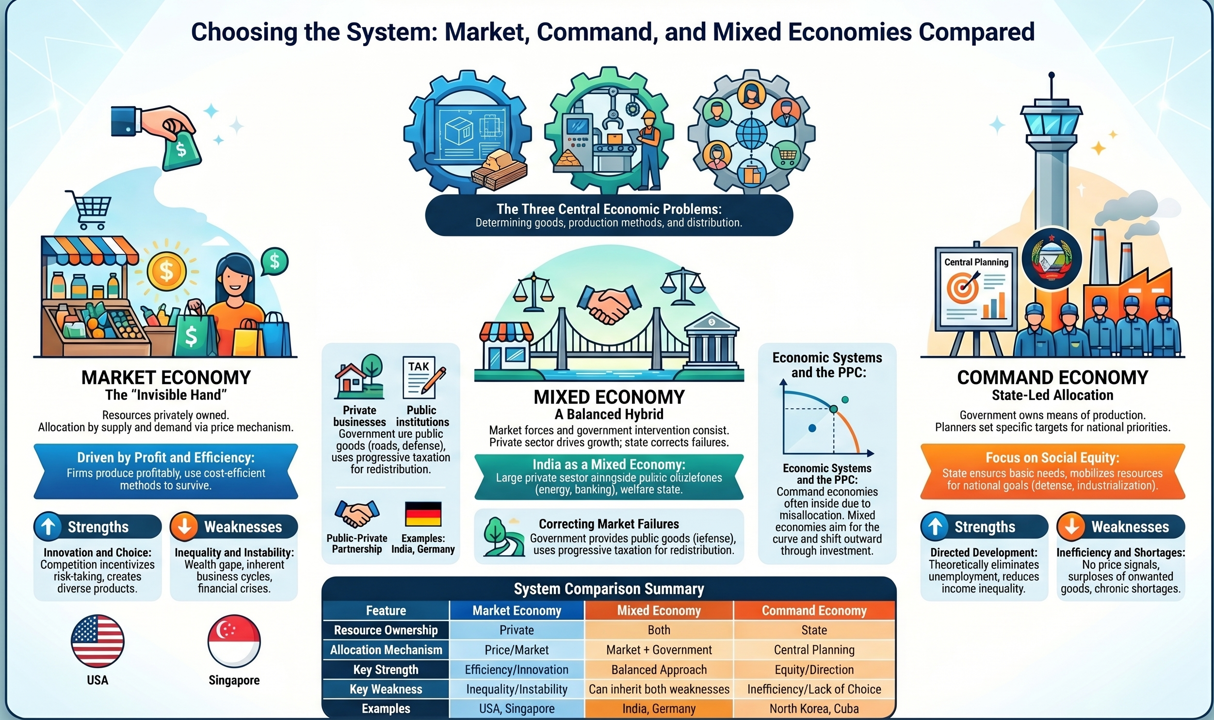 Economic Systems: Market Economy, Command Economy & Mixed Economy Compared