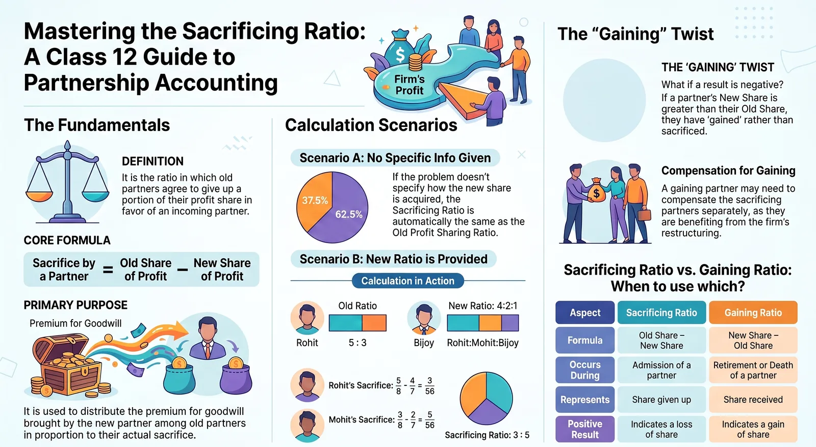 Sacrificing Ratio in Partnership Accounts: Meaning, Formula and Examples cover image