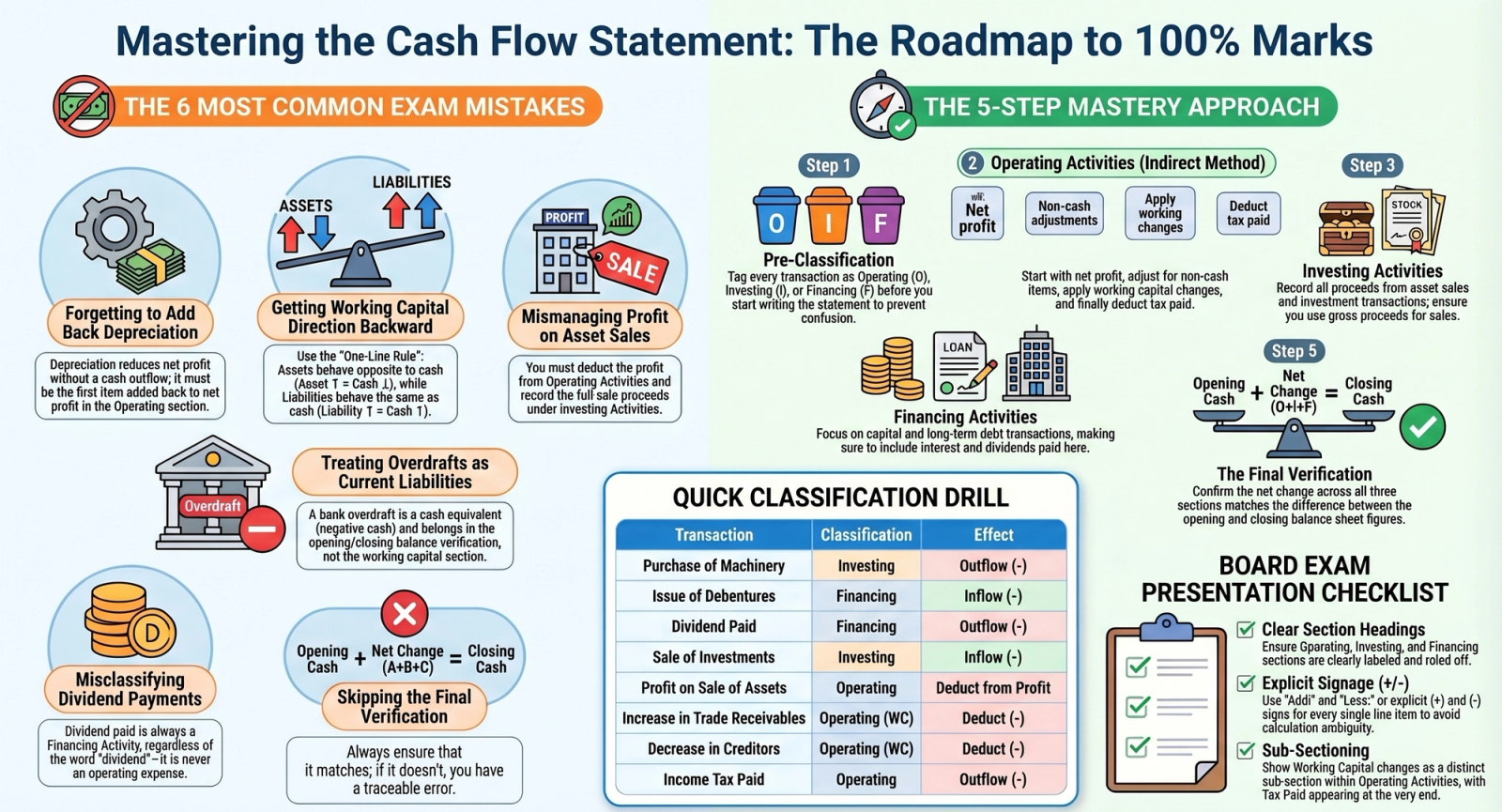 Cash Flow Statement Exam Strategy: Common Mistakes, Board Tips & Practice Plan — Class 12