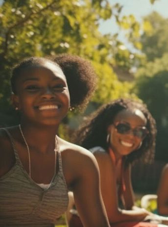 Two people smiling in the sunshine
