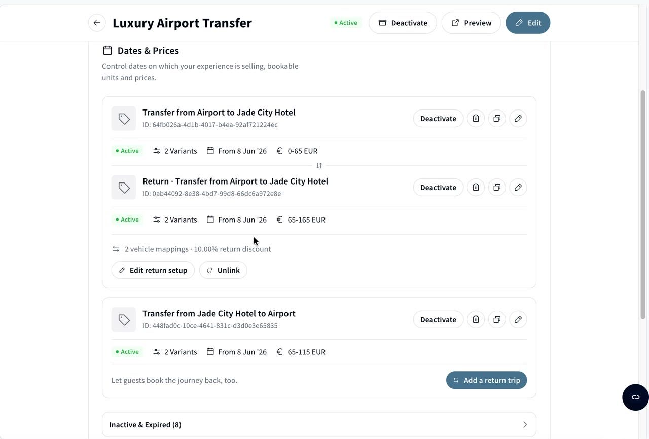 Two linked options in Dates & Prices