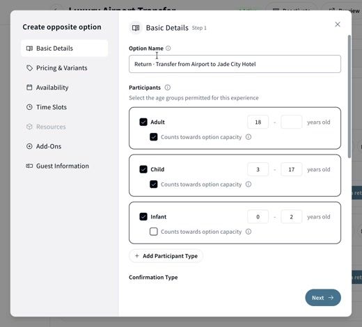 The option creator with the name of the copied return option