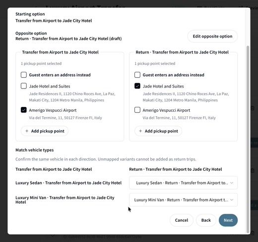Pickup points selected on both sides and vehicle types matched