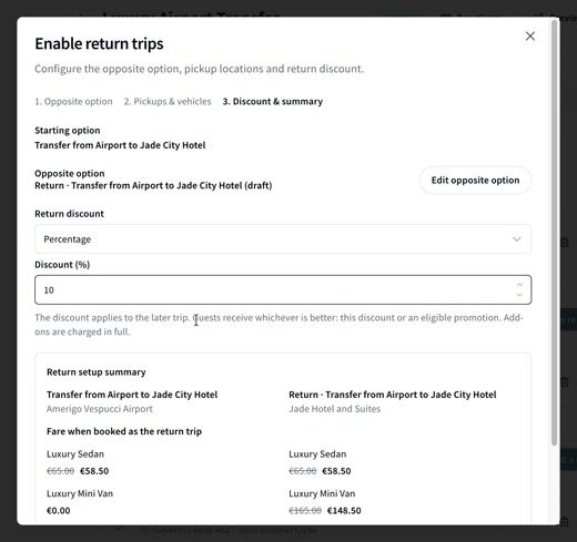 Return discount set to 10 percent with the updated prices in the summary