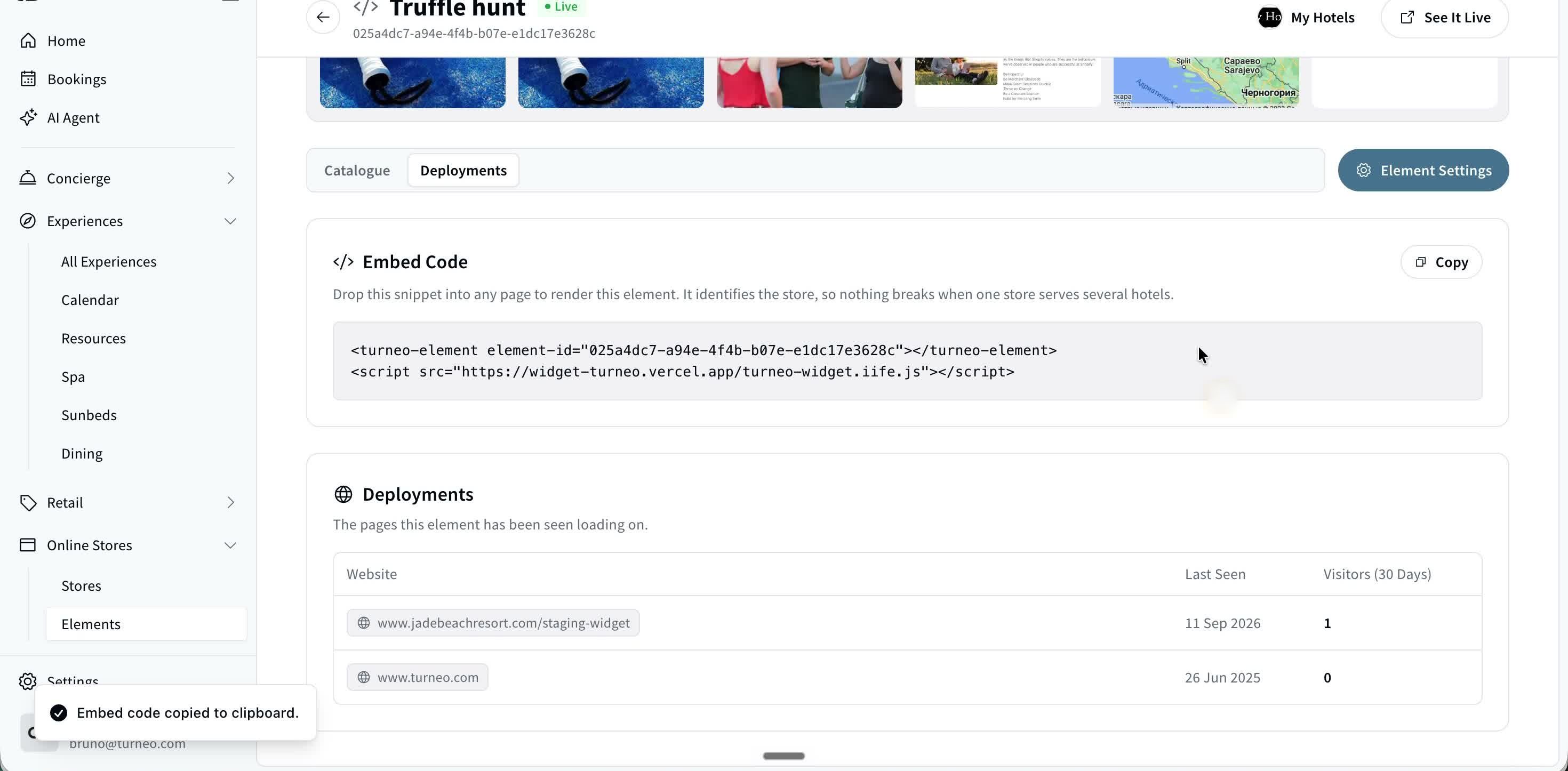 The confirmation after clicking Copy on the embed code.