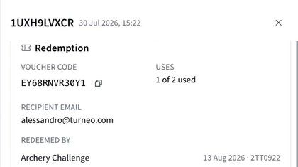 Redemption details for a gift voucher that has been used once out of two.