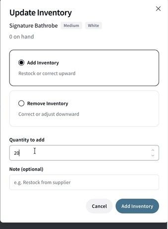 Adding stock to a variant.