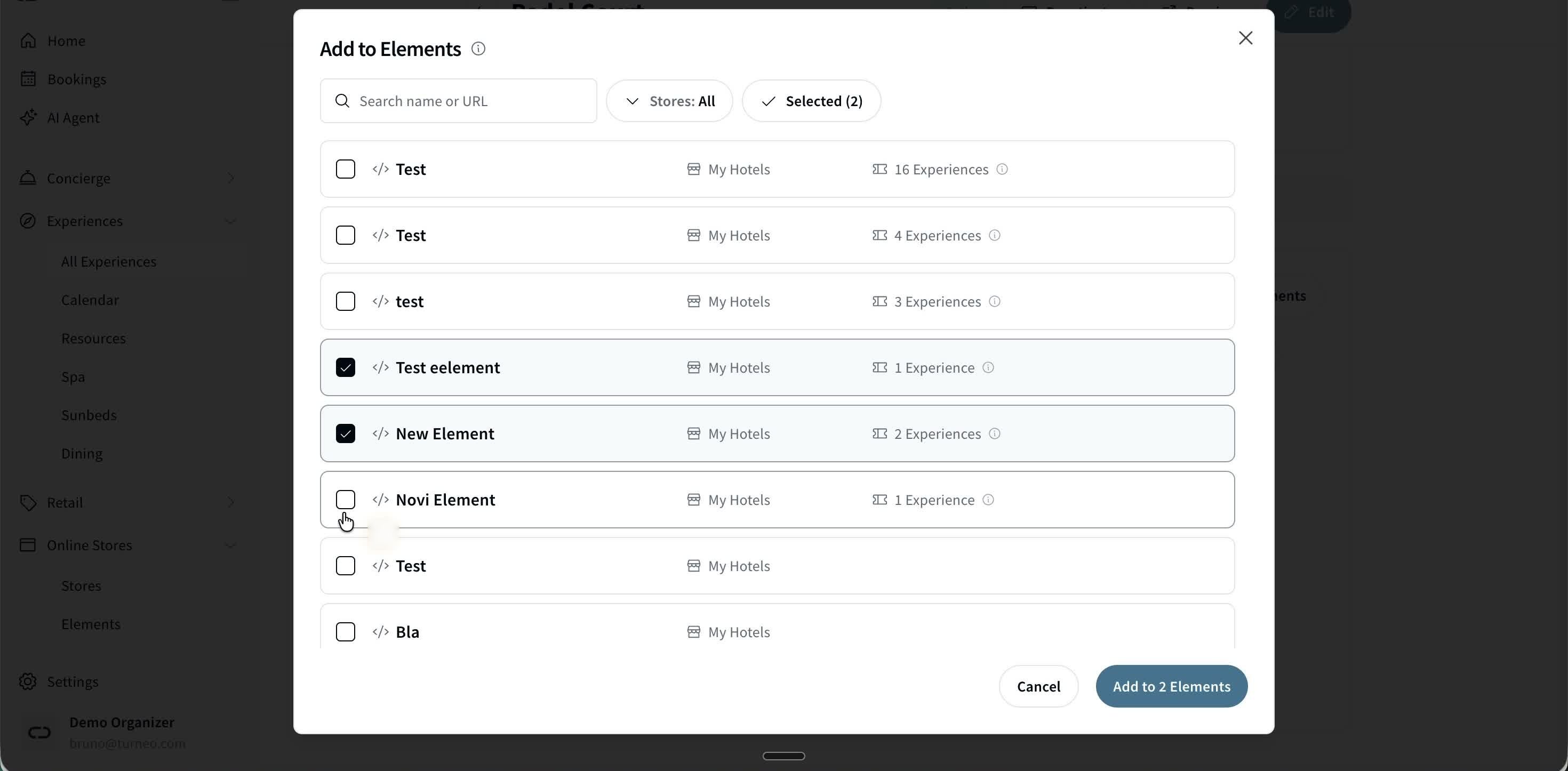 Picking which Element(s) to add the experience to.