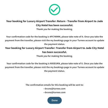 The confirmation page showing two bookings with separate codes