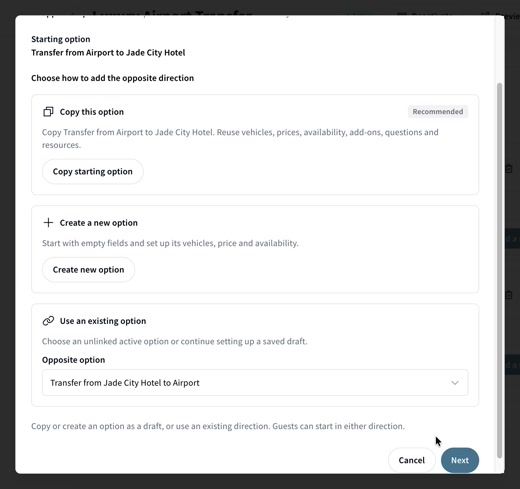 Using an existing option as the return leg