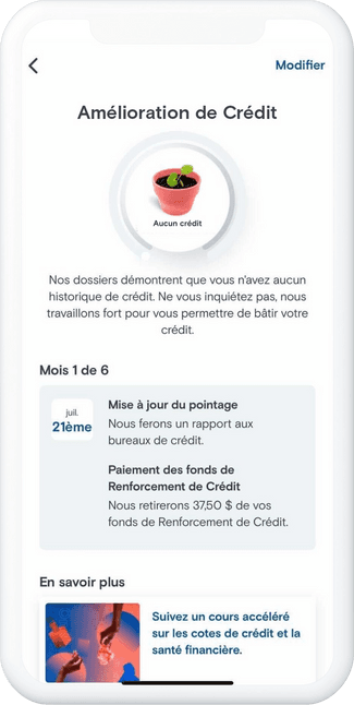 Écran de l'application de création de crédit