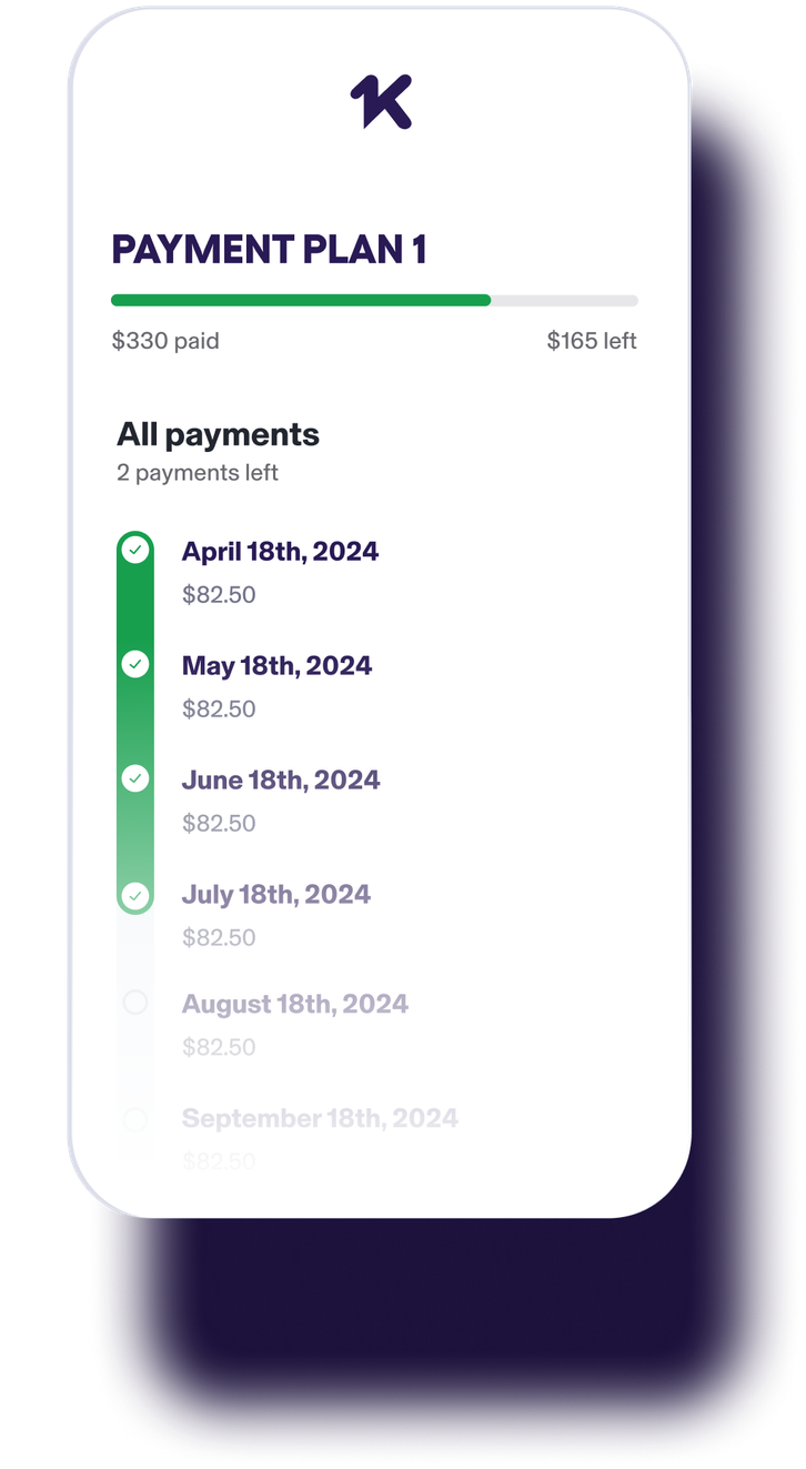 Payment plan activation app screen