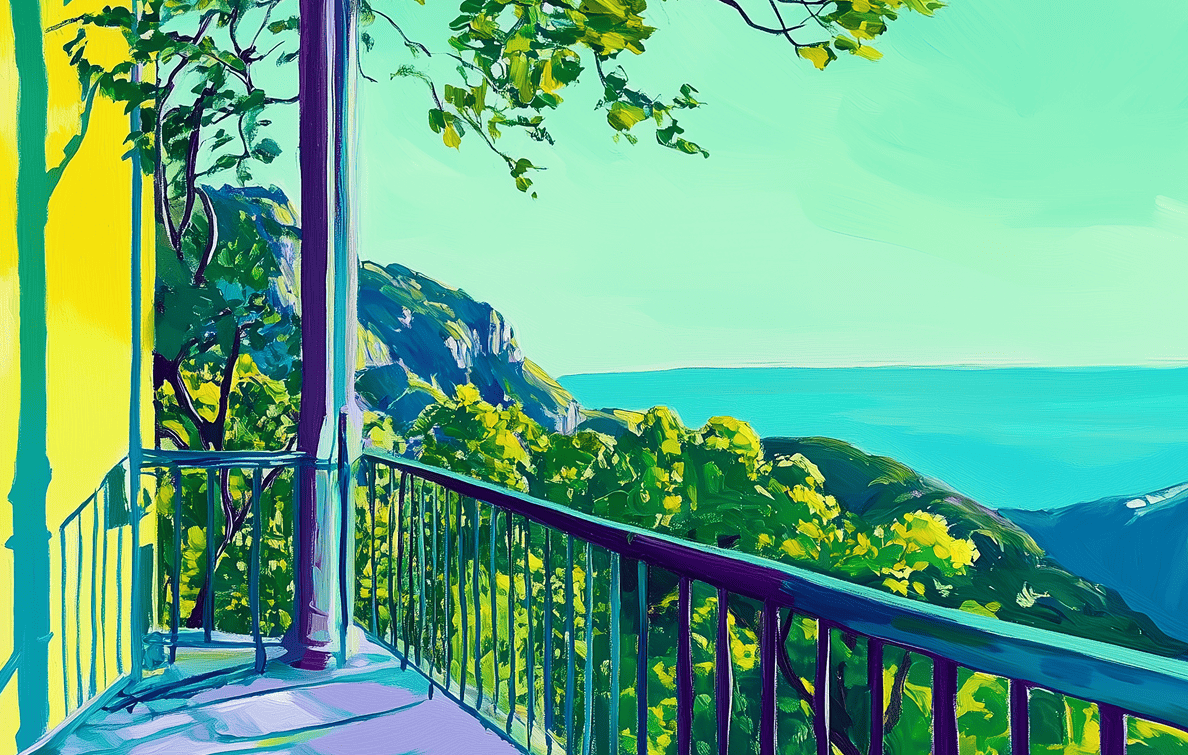 Balcony overviewing trees and ocean