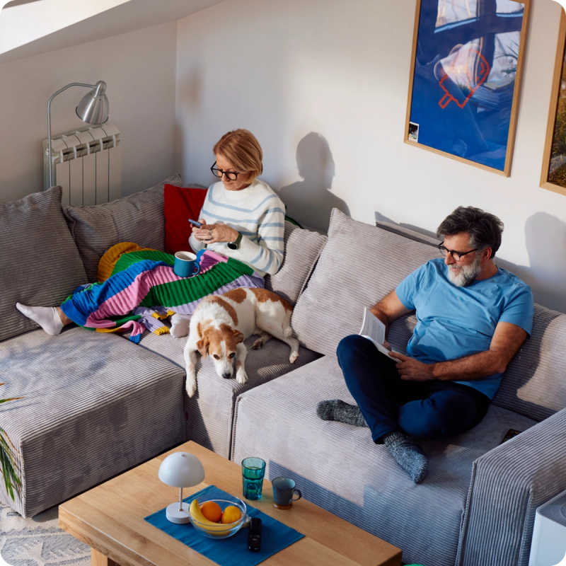 Family sitting on a couch