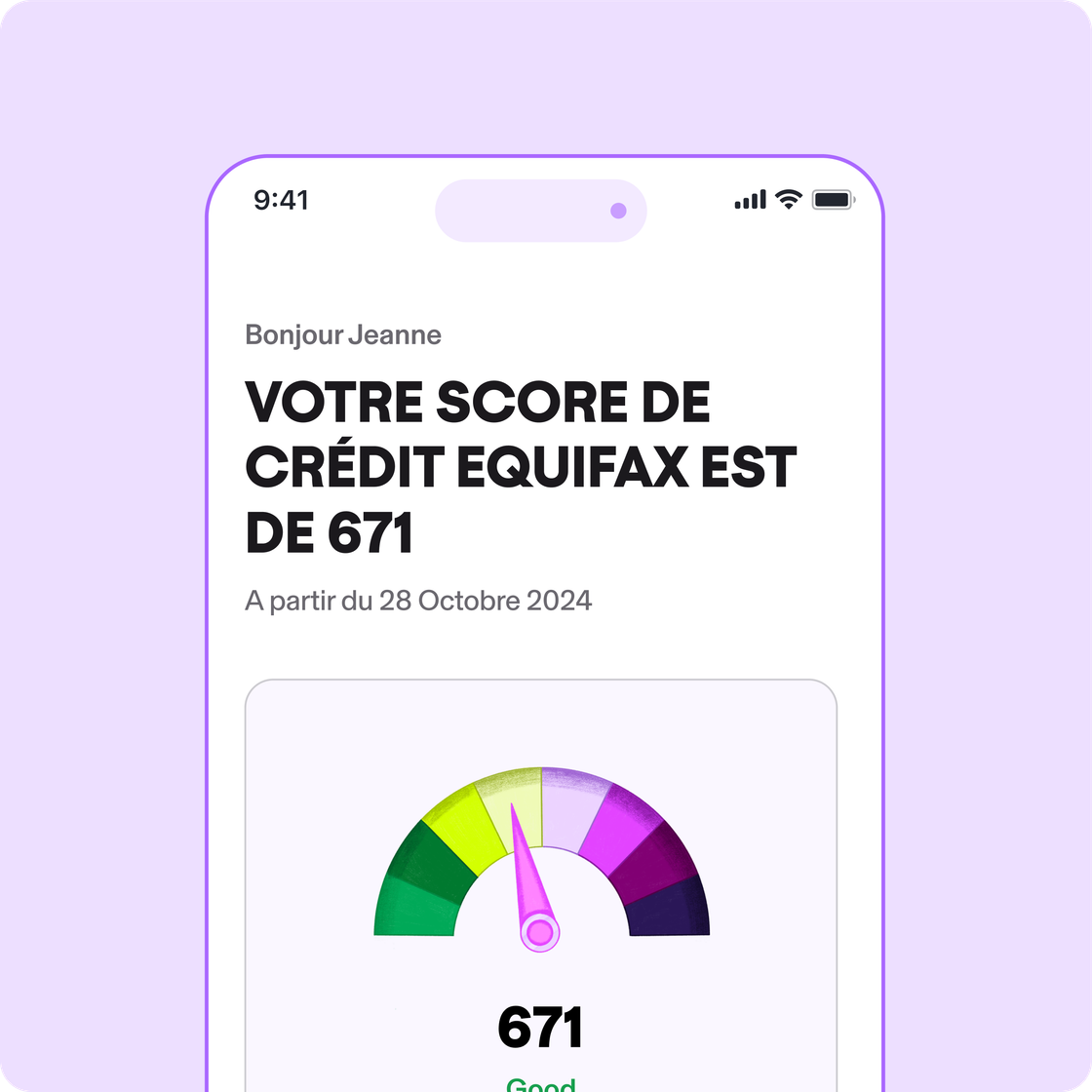 L'application KOHO affiche le rapport de crédit d'Equifax