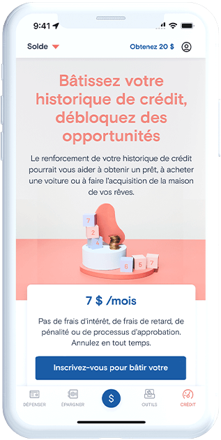 Écran de l'application de création de crédit