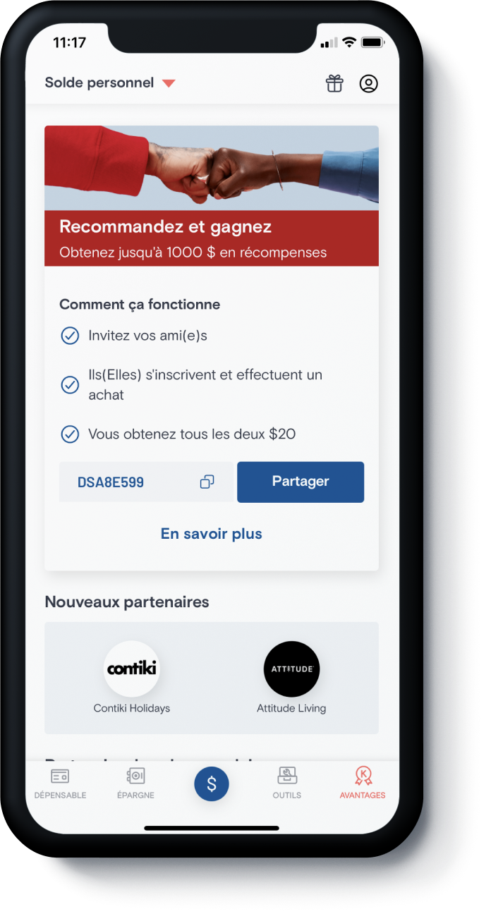 Recommandez un ami — 20 $ pour moi, 20 $ pour toi — KOHO Mastercard