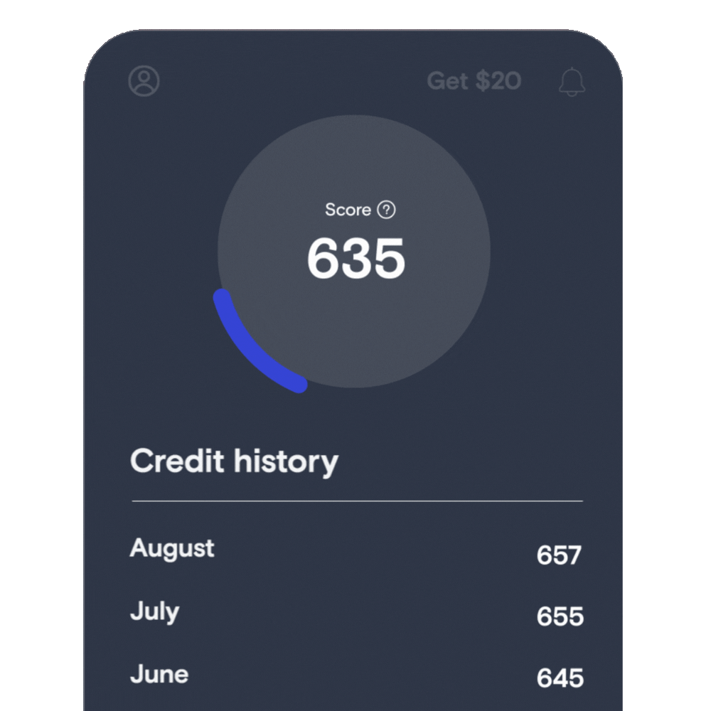 Graph from the KOHO app showing a credit score going up 50 points after using the Credit Building feature