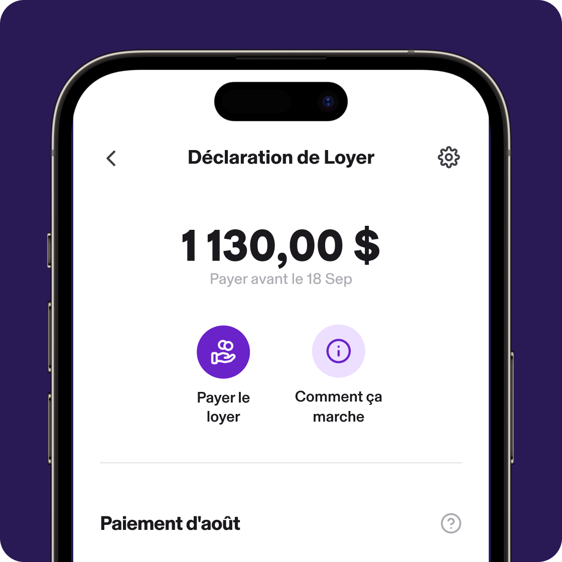 L'écran de l'application KOHO pour déclarer son loyer et bâtir