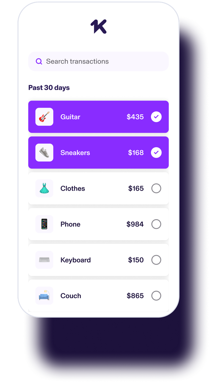 Transactions app page