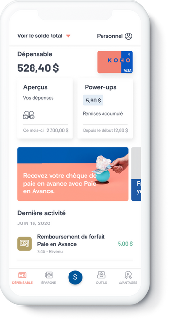 KOHO App Page d'accueil