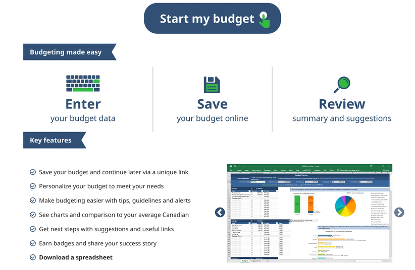 Financial Consumer agency of Canada budget planner web page