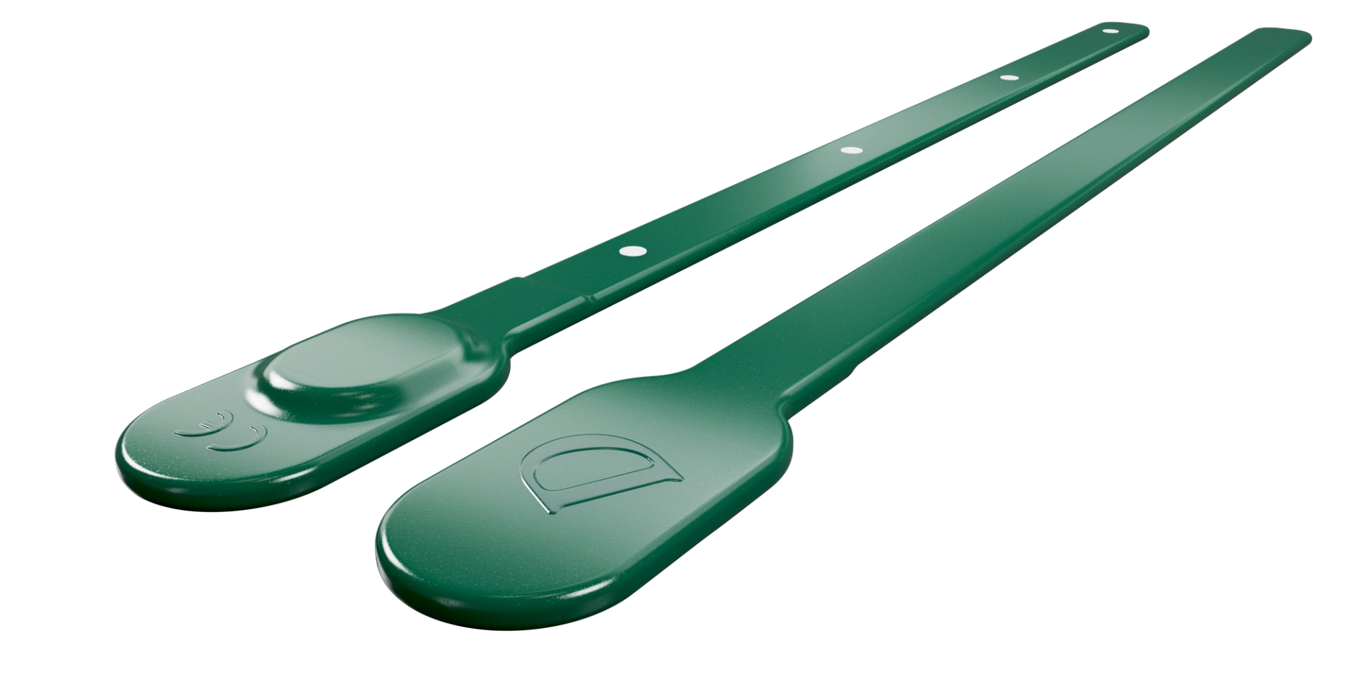 two long flexible green sensors that can be attached to a diaper