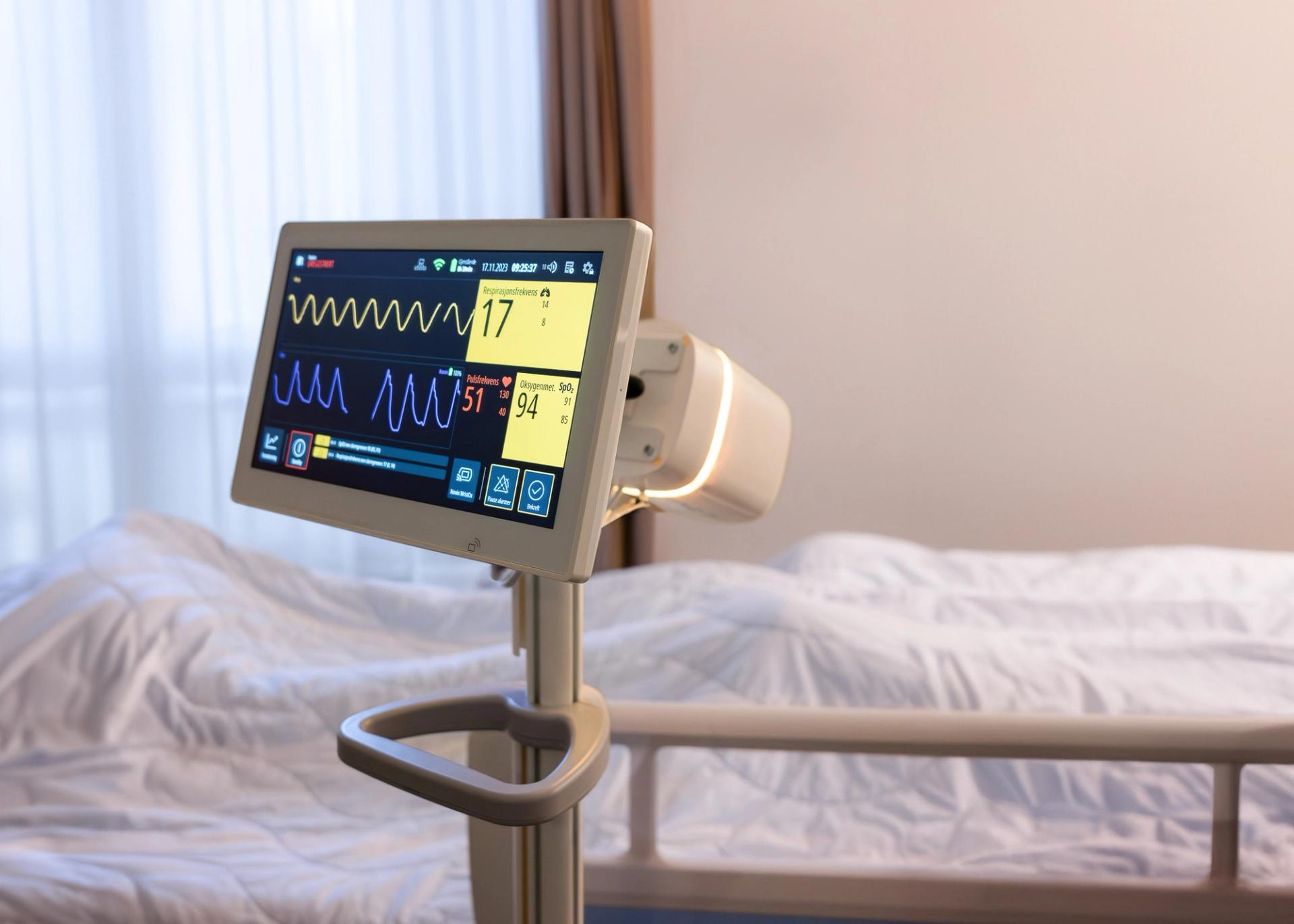 Monitor in front of a hospital bed