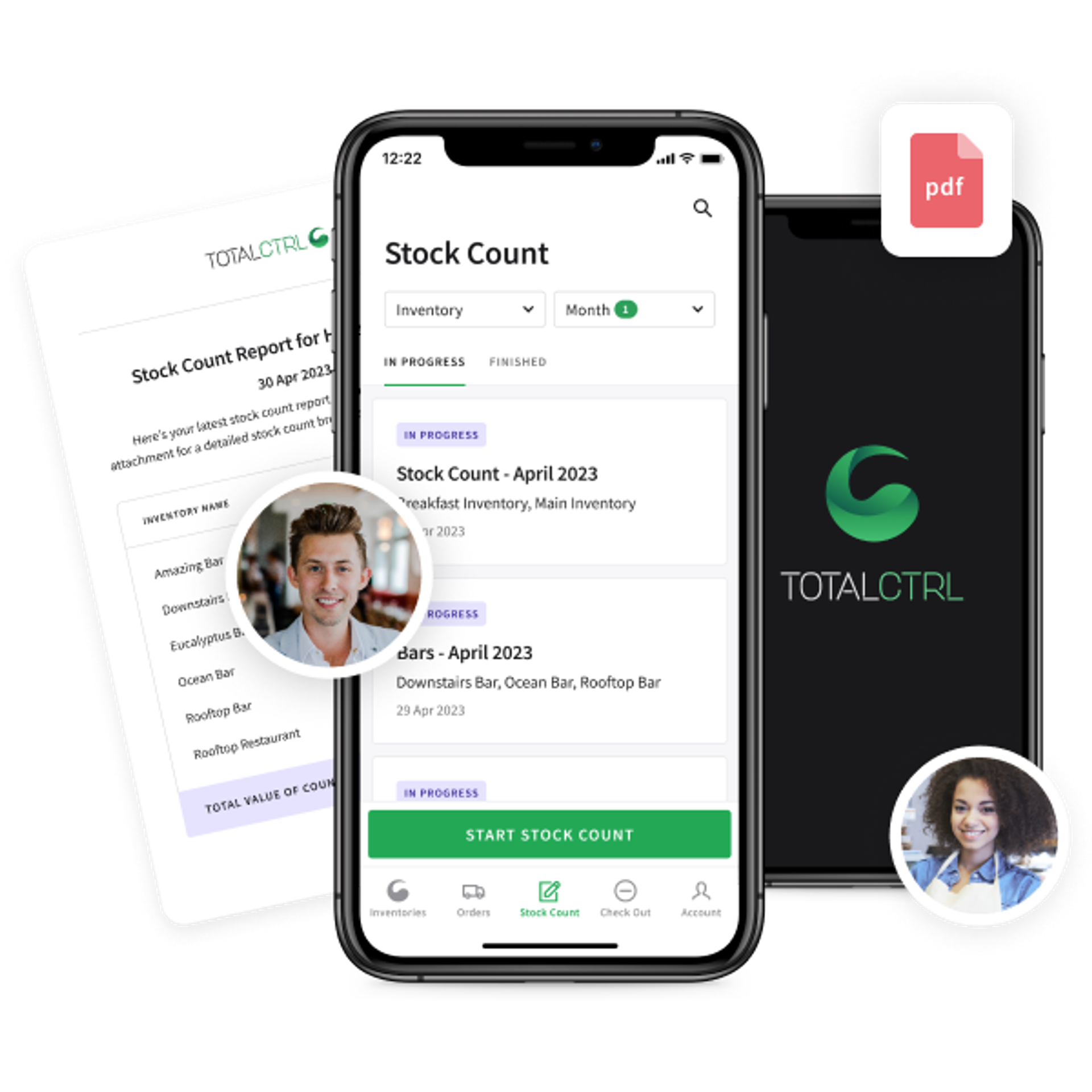 Illustration of inventory management app on smartphones