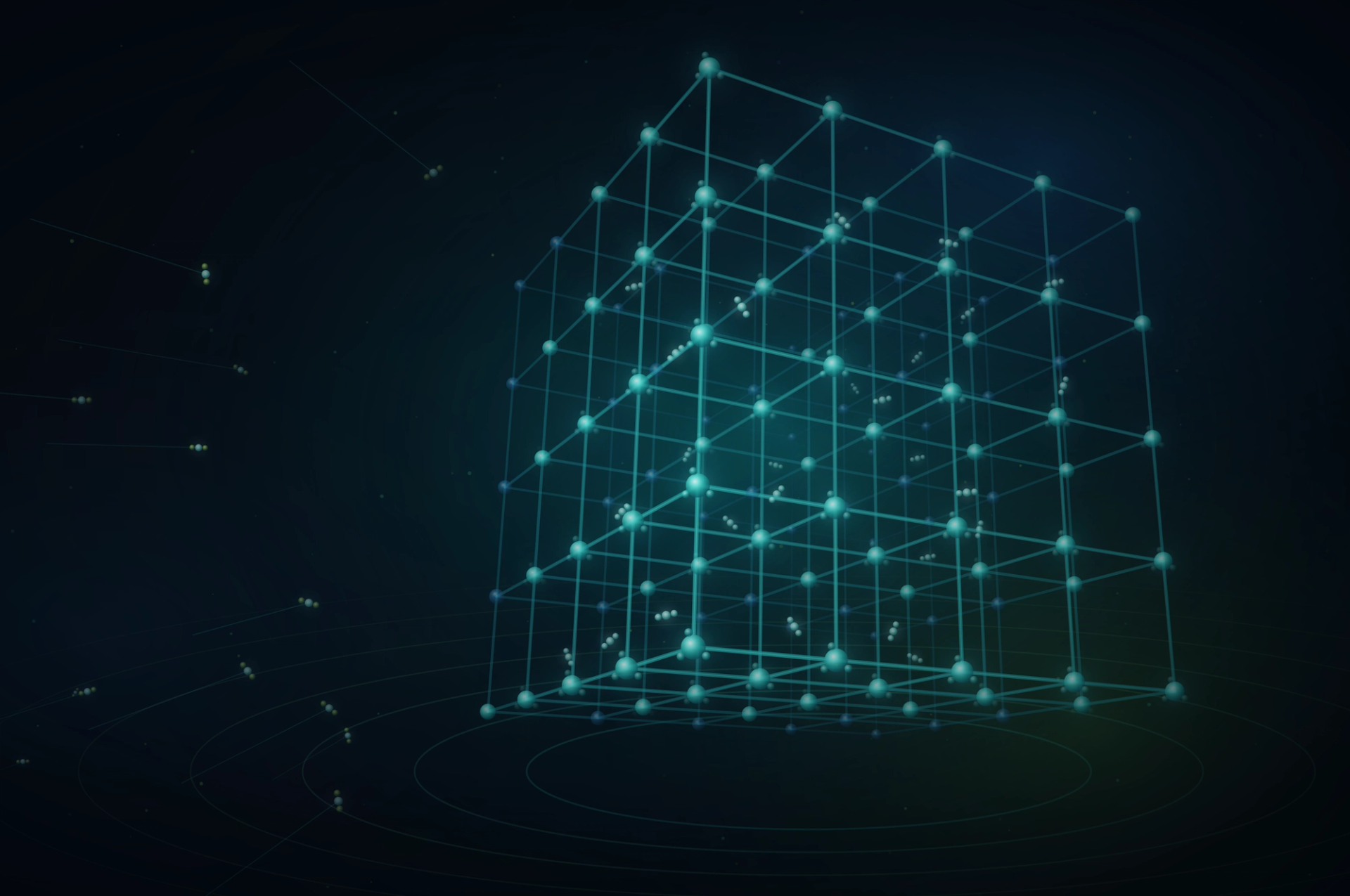 Illustration of a light blue cube against a dark background