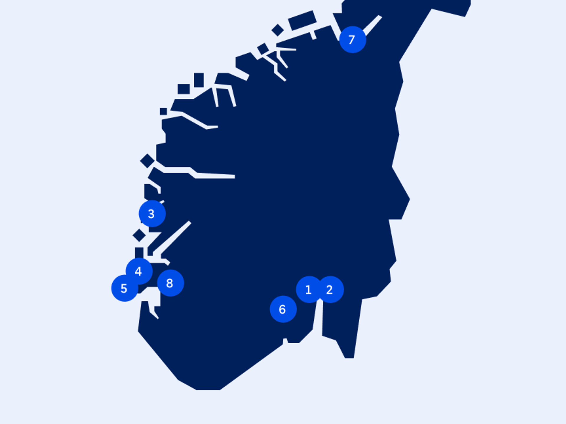 Map of Central to Southern Norway